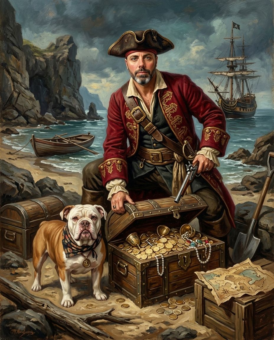Treasure Seekers – Erkek ve Evcil Dost kişiye özel portre tasarım örneği