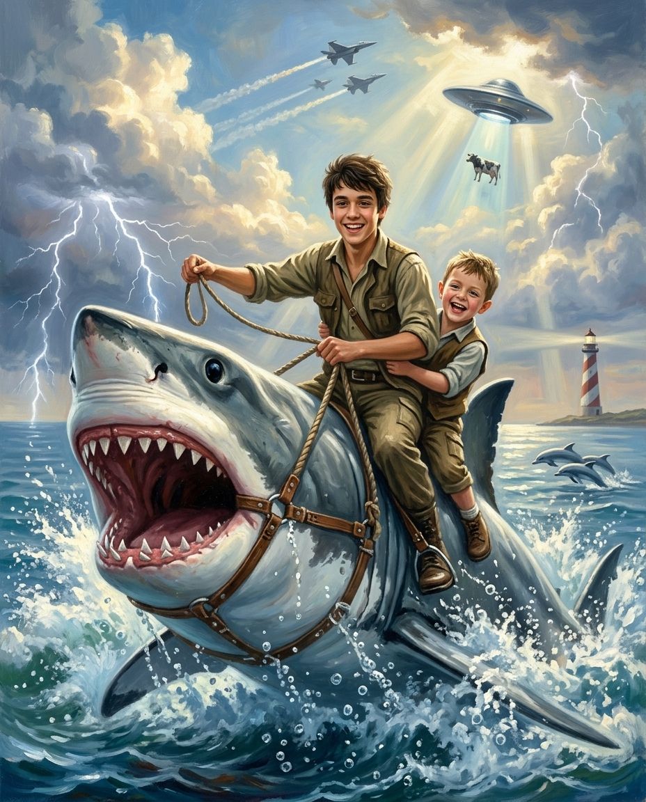 Shark Rider – Erkek Kardeşler kişiye özel portre tasarım örneği