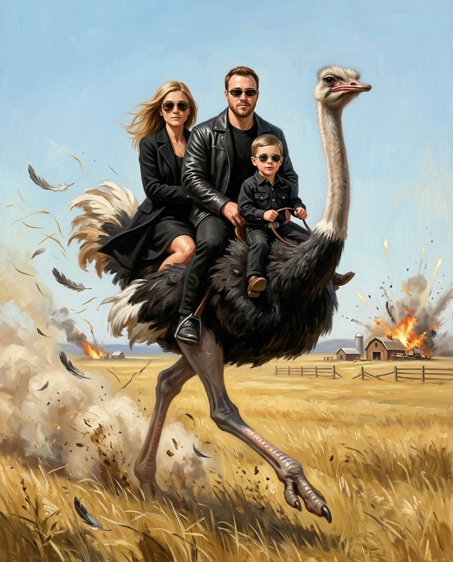 Ostrich Outlaw – Anne Baba ve Çocuk kişiye özel portre tasarım örneği