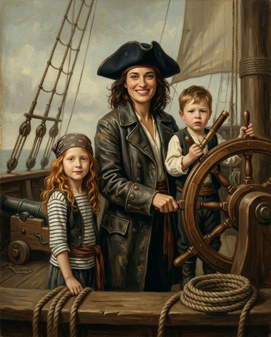 Wild Pirates – Anne ve Çocuklar kişiye özel portre tasarım örneği