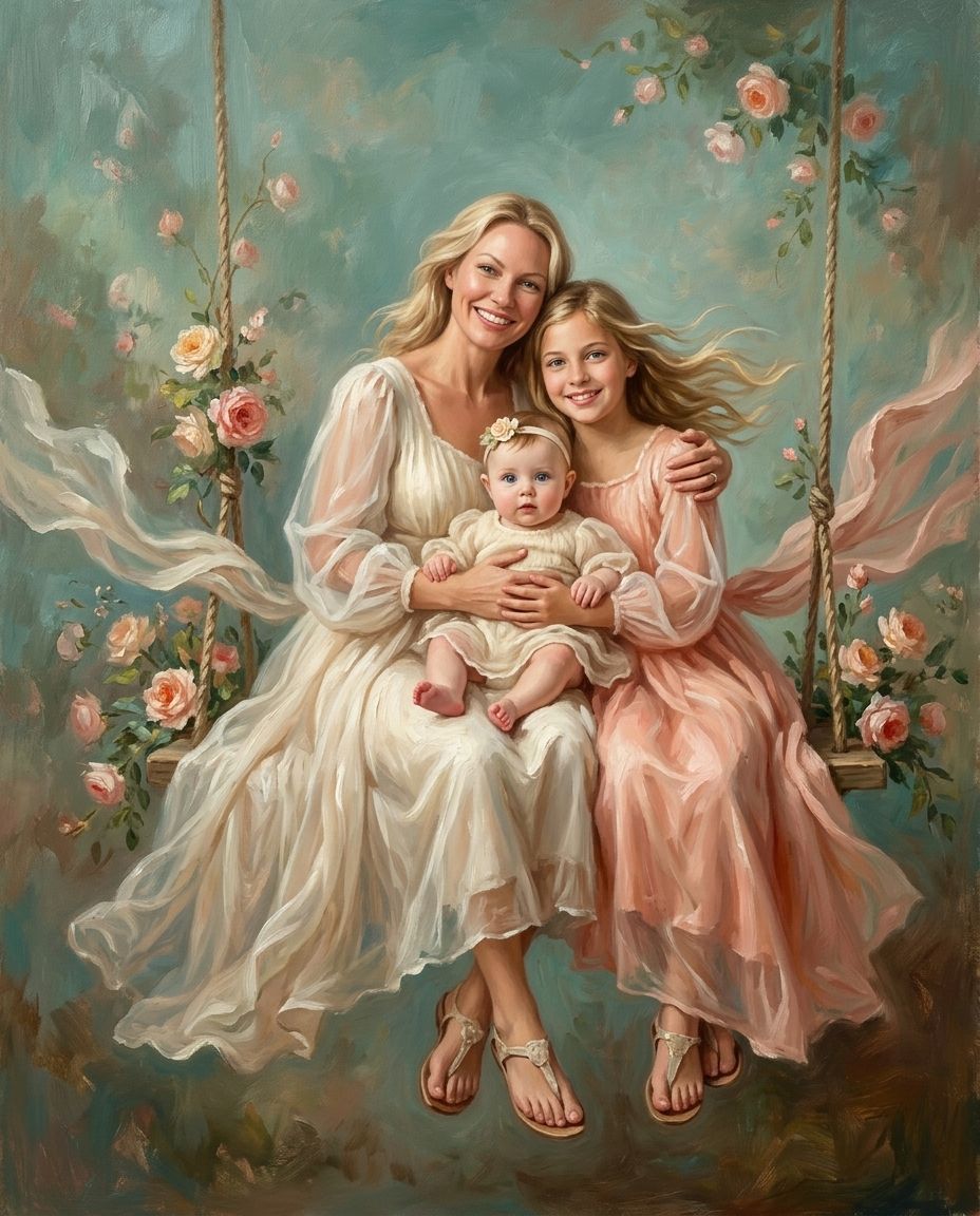 The Swing of Serenity – Anne ve Çocuklar kişiye özel portre tasarım örneği