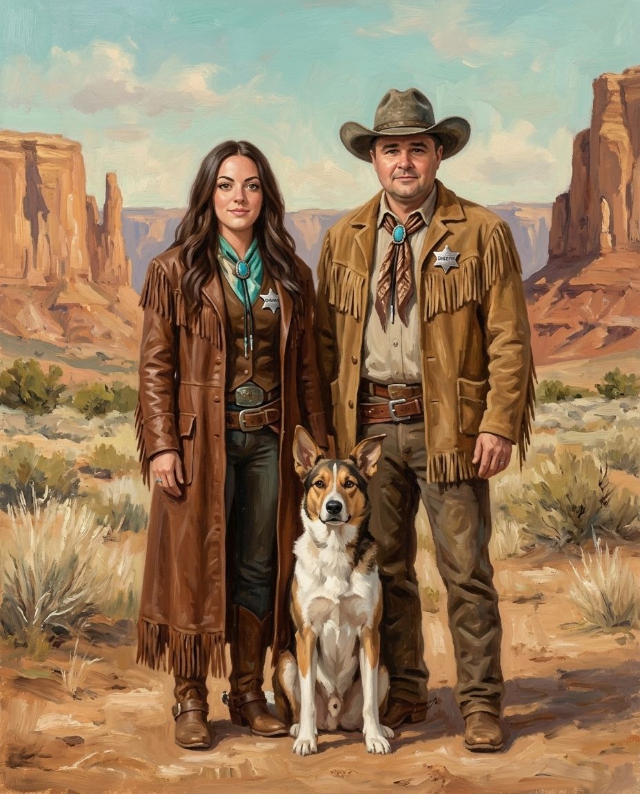 Cowboy – Çift ve Evcil Dostlar kişiye özel portre tasarım örneği