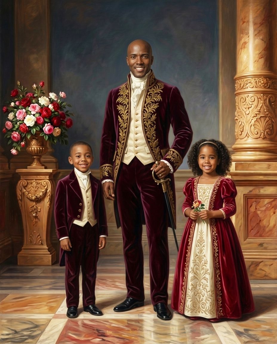 Royals of Roses – Baba ve Çocuklar kişiye özel portre tasarım örneği
