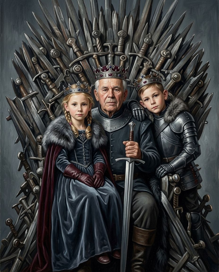 Royals of the North – Büyükbaba ve Torunlar kişiye özel portre tasarım örneği