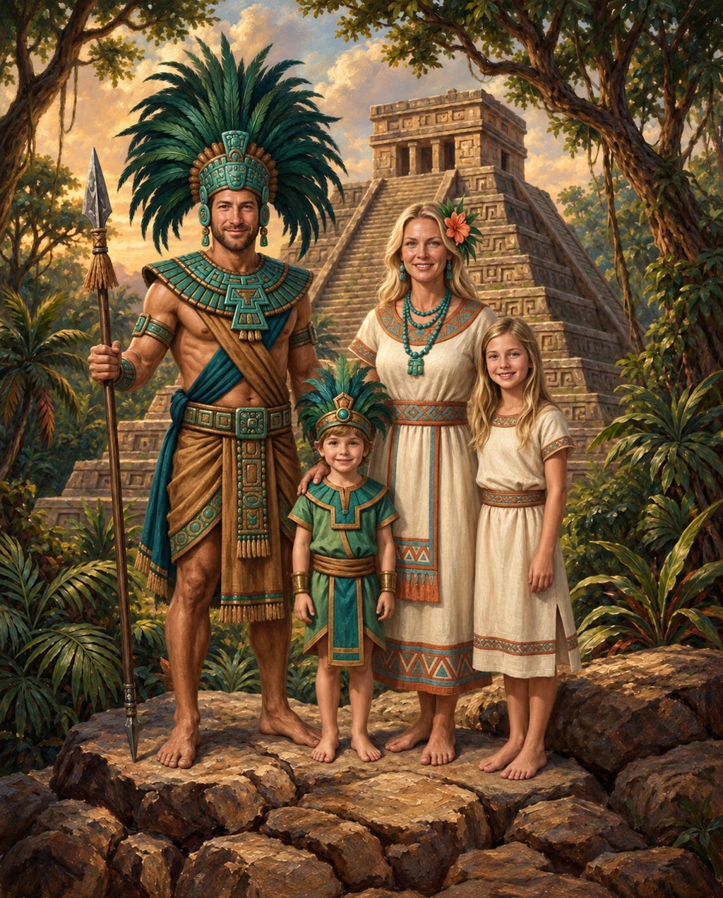 Aztecs – Anne Baba ve Çocuk kişiye özel portre tasarım örneği