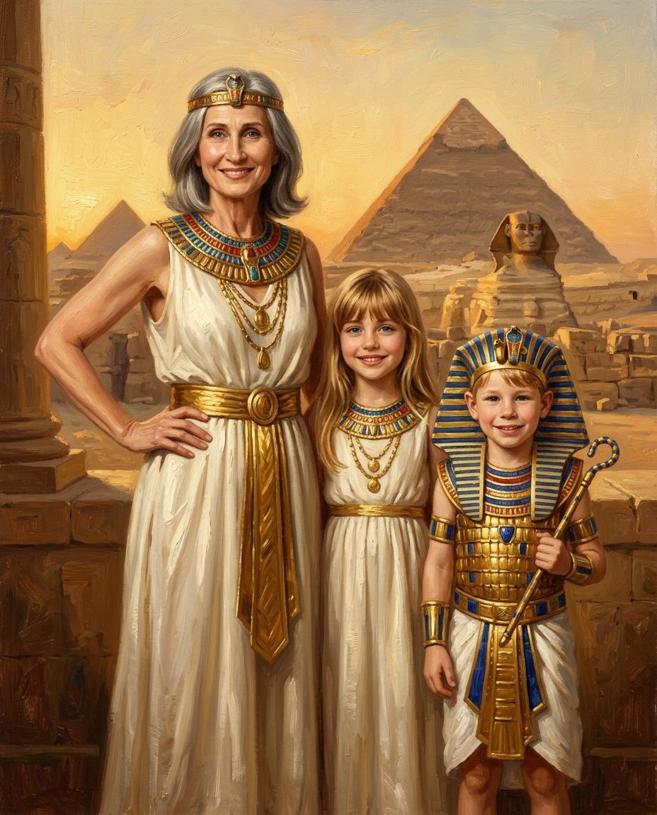 Ancient Rulers – Büyükanne ve Torunlar kişiye özel portre tasarım örneği