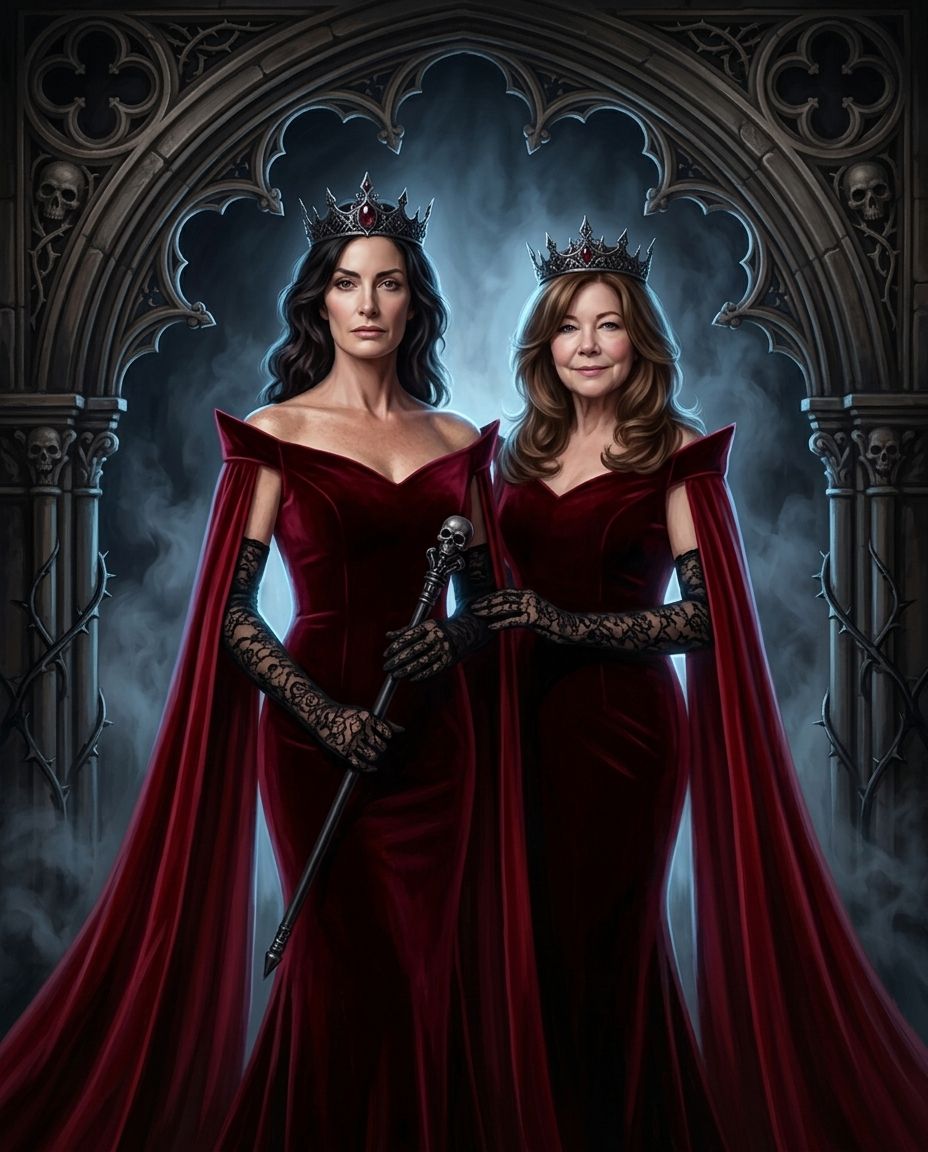 Evil Reign – Yetişkin Kız Kardeşler kişiye özel portre tasarım örneği