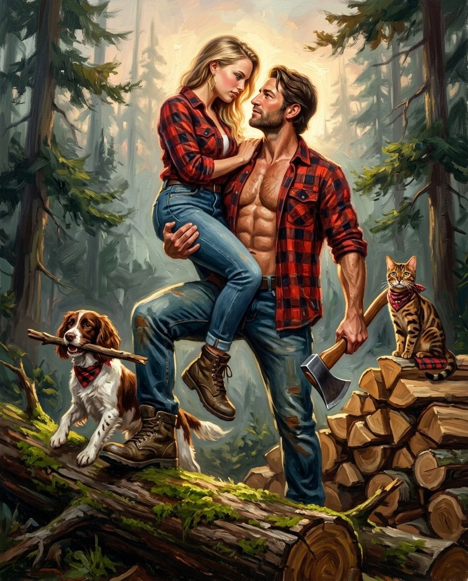 Lumberjack – Çift ve Evcil Dostlar kişiye özel portre tasarım örneği