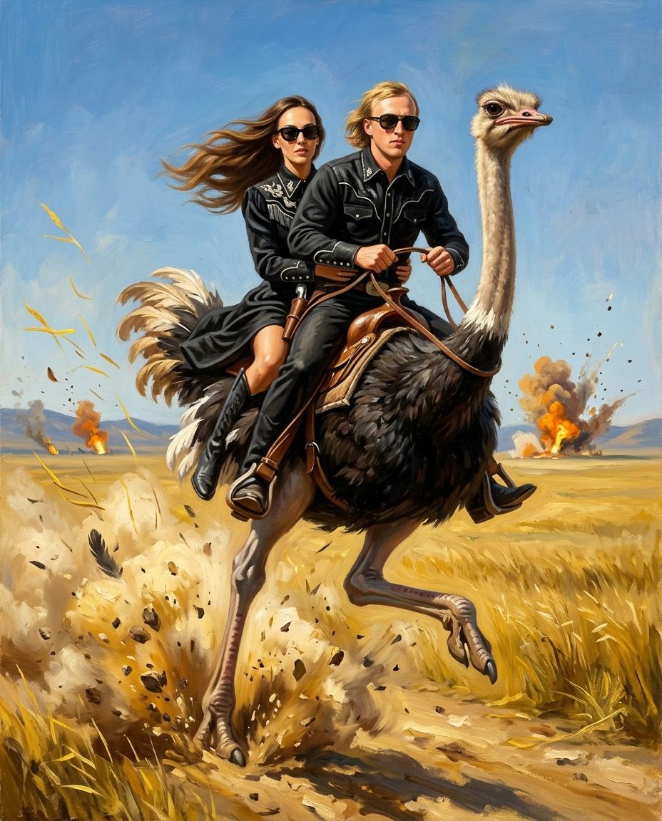 Ostrich Outlaw – Çift kişiye özel portre tasarım örneği