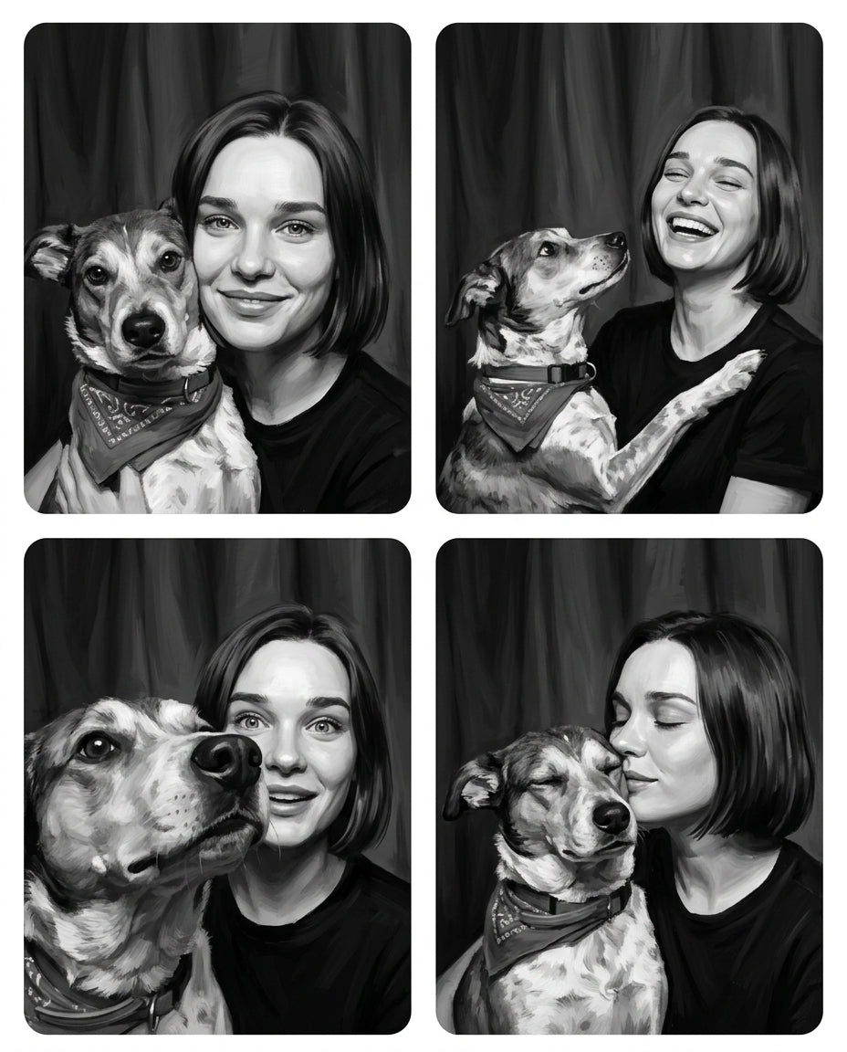 Photo Booth – Kadın ve Evcil Dostlar kişiye özel portre tasarım örneği