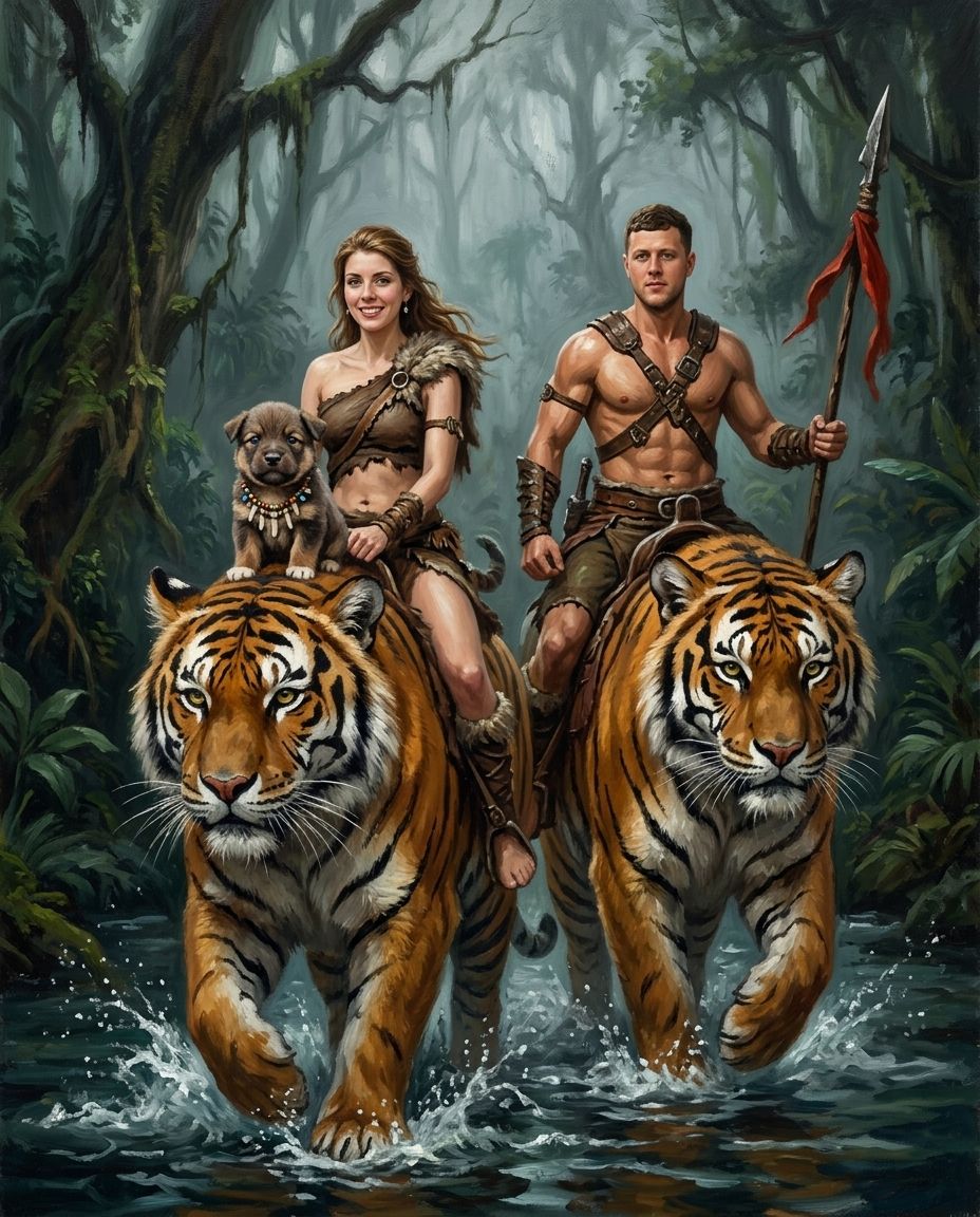 Beastmaster – Çift ve Evcil Dostlar kişiye özel portre tasarım örneği