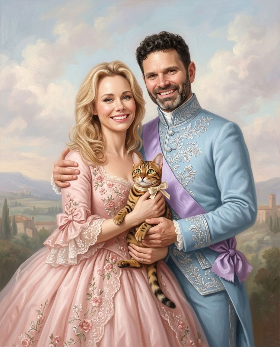 Fairytale – Çift ve Evcil Dostlar kişiye özel portre tasarım örneği