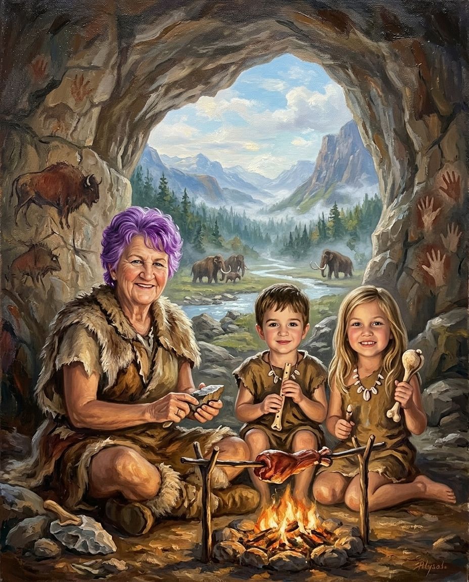 Cave Family – Büyükanne ve Torunlar kişiye özel portre tasarım örneği