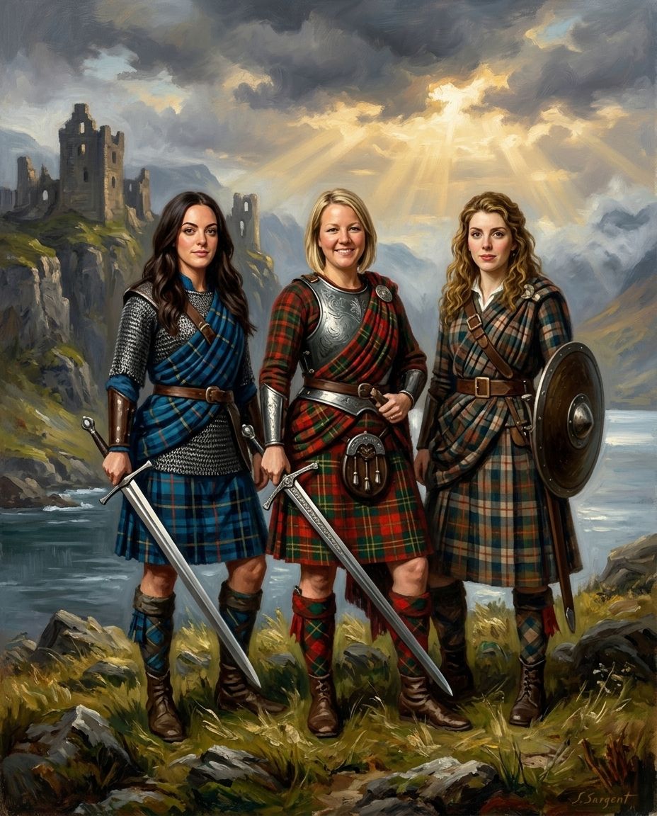 Highland Warrior – Yetişkin Kız Kardeşler kişiye özel portre tasarım örneği