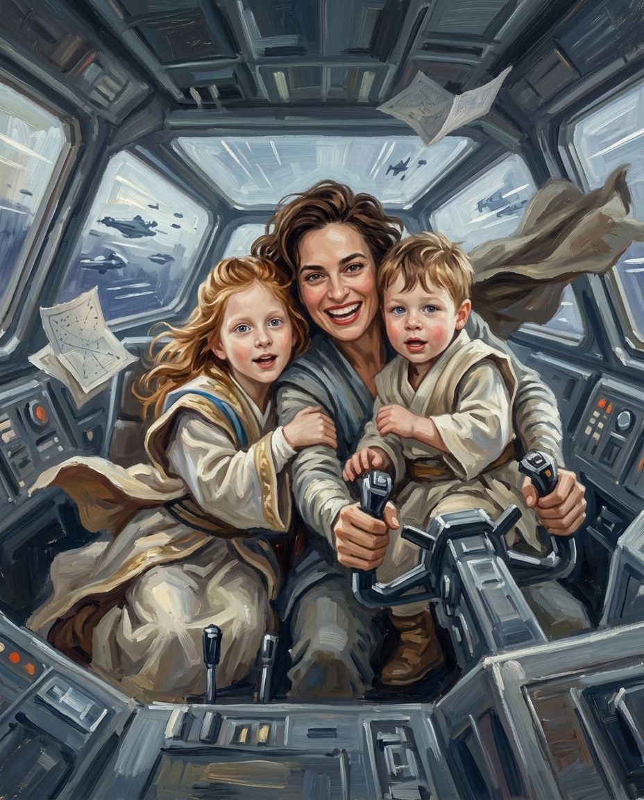 Galactic Guardian – Anne ve Çocuklar kişiye özel portre tasarım örneği