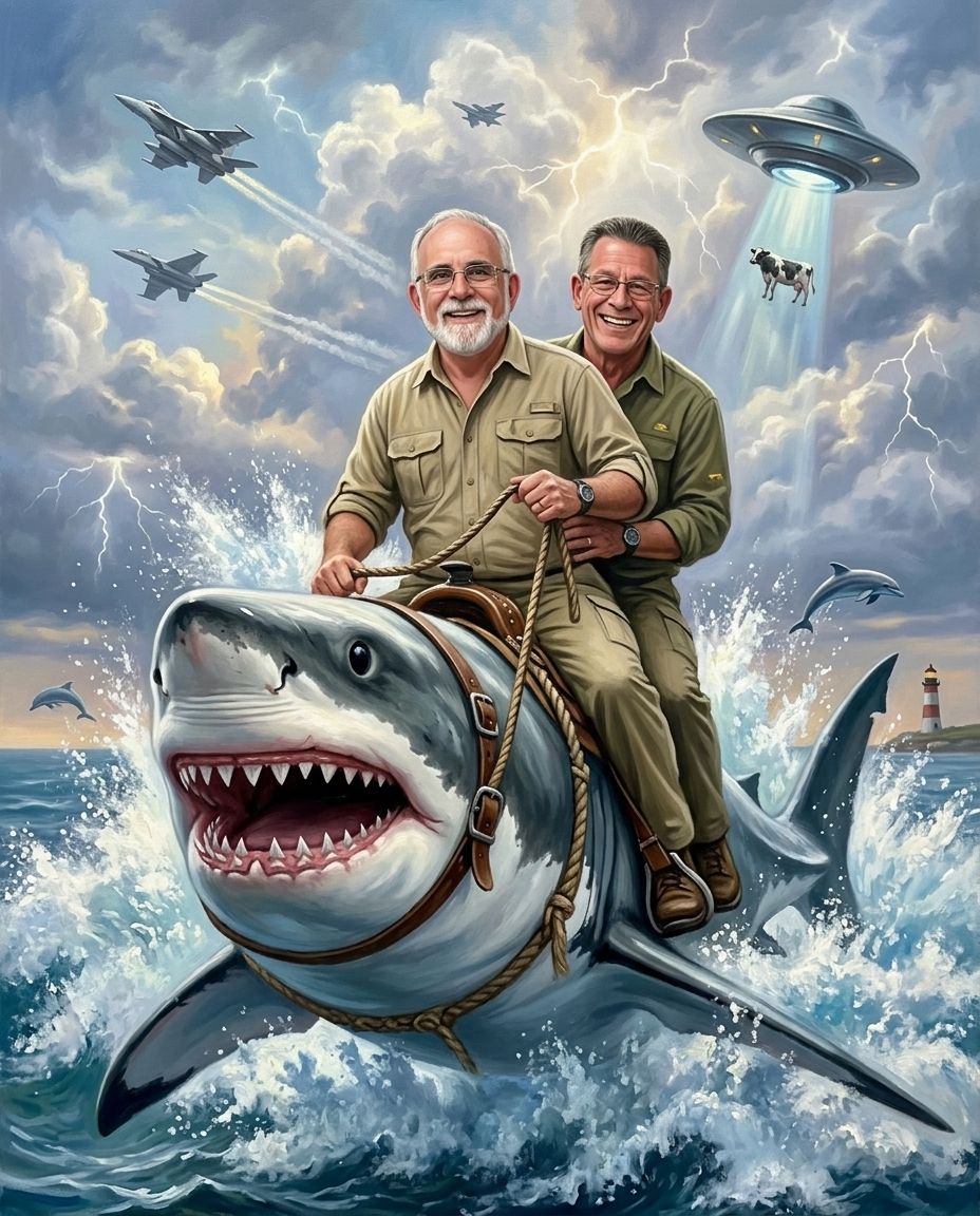 Shark Rider – Yetişkin Erkek Kardeşler kişiye özel portre tasarım örneği