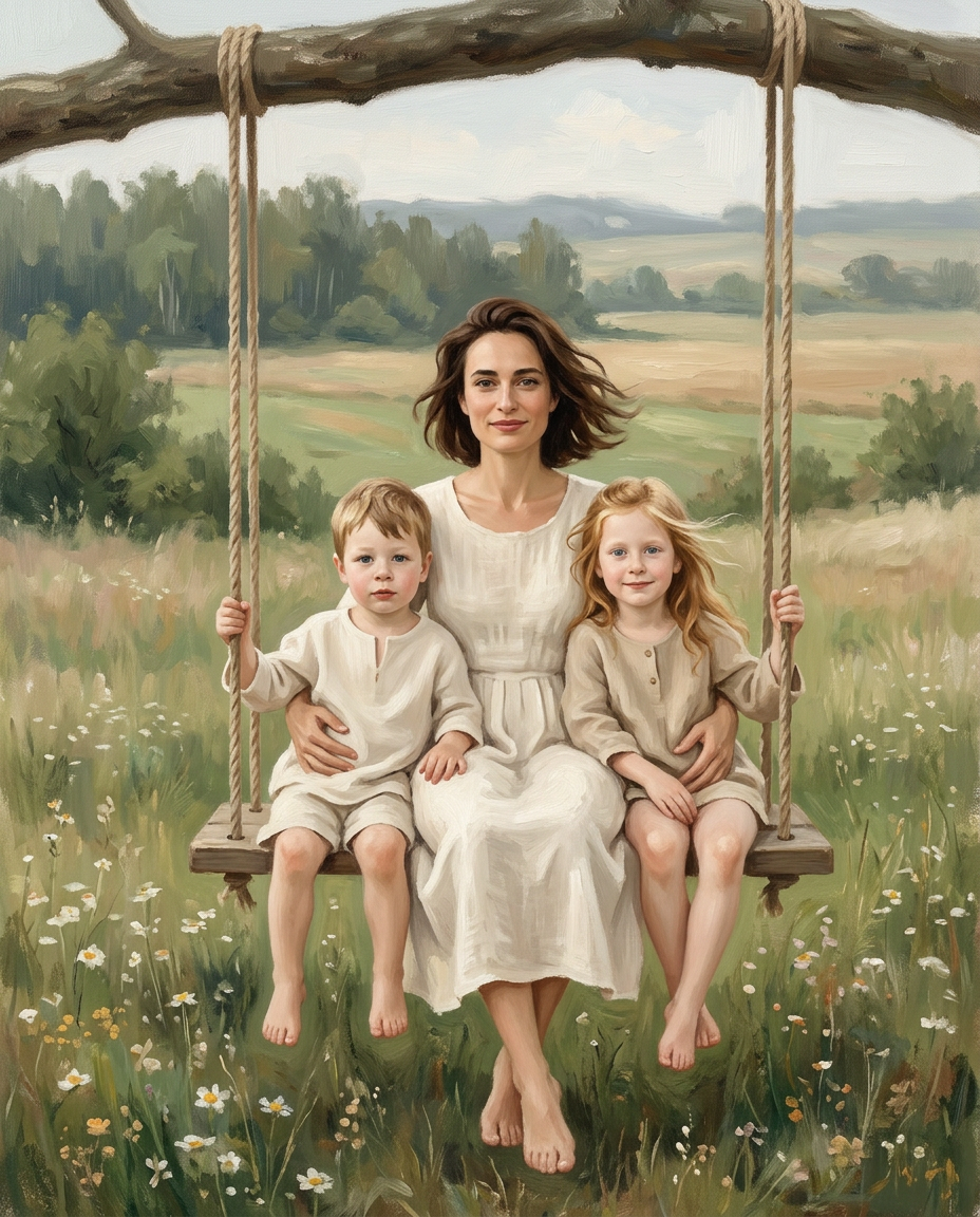 Memory Swing – Anne ve Çocuklar kişiye özel portre tasarım örneği
