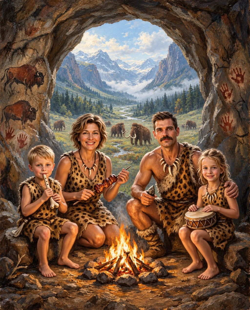 Cave Family – Anne Baba ve Çocuk kişiye özel portre tasarım örneği