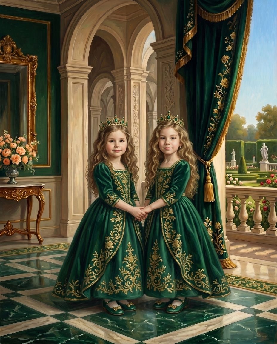 Emerald Imperials – Kız Kardeşler kişiye özel portre tasarım örneği