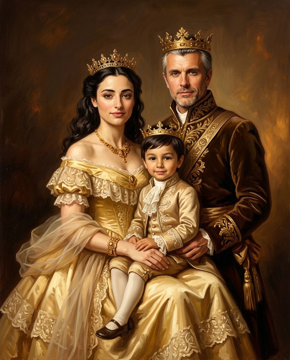 Royals in Gold – Anne Baba ve Çocuk kişiye özel portre tasarım örneği