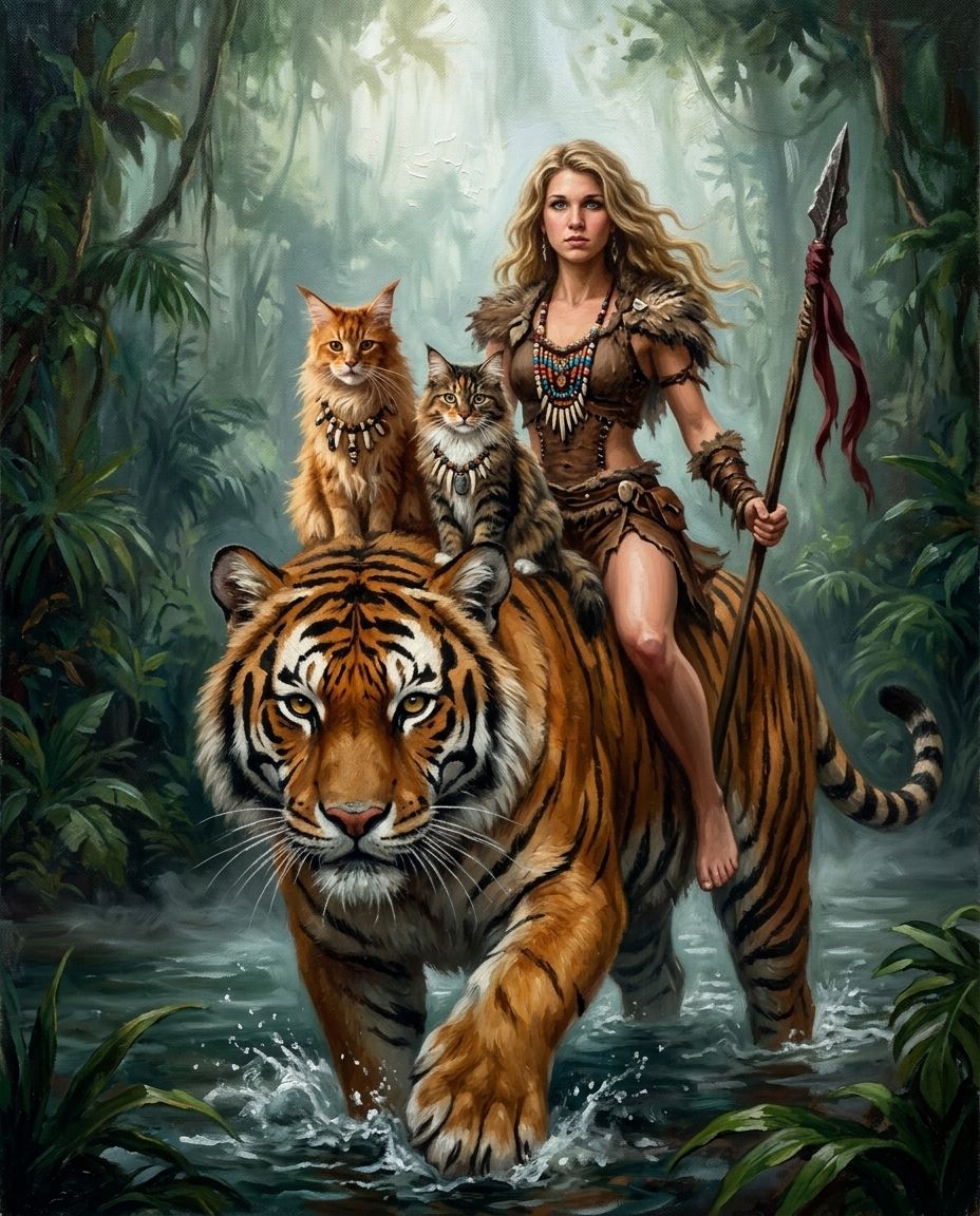 Beastmaster – Kadın ve Evcil Dostlar kişiye özel portre tasarım örneği