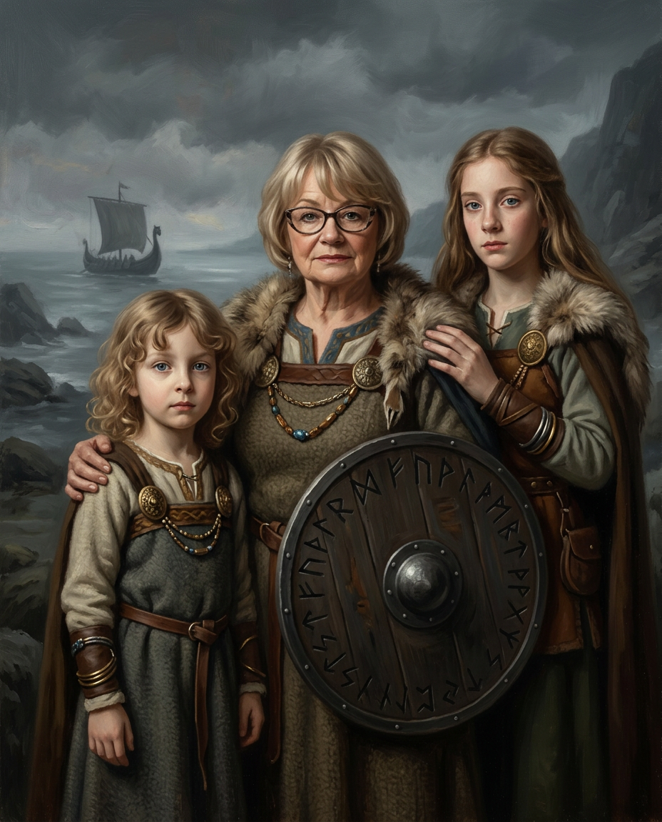 Viking – Büyükanne ve Torunlar kişiye özel portre tasarım örneği