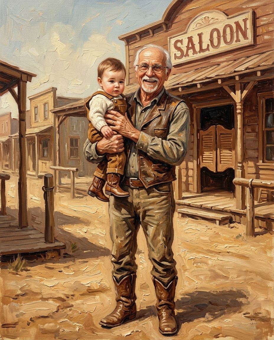 The Saloon – Büyükbaba ve Torunlar kişiye özel portre tasarım örneği