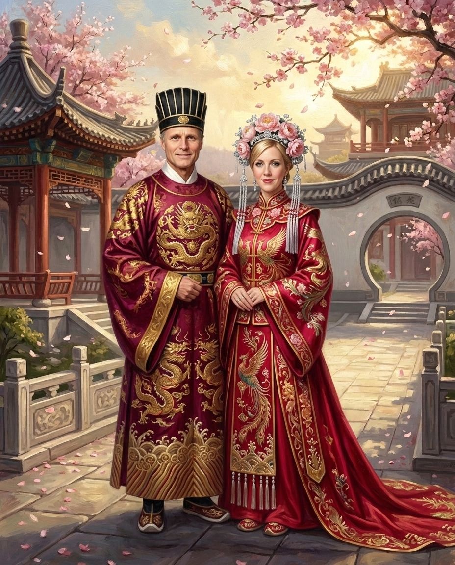 Silk Harmony – Çift kişiye özel portre tasarım örneği