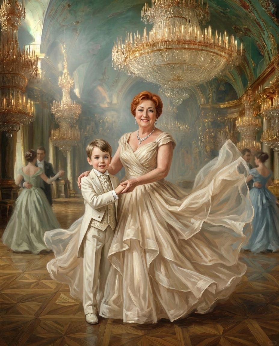 Ballroom – Büyükanne ve Torunlar kişiye özel portre tasarım örneği