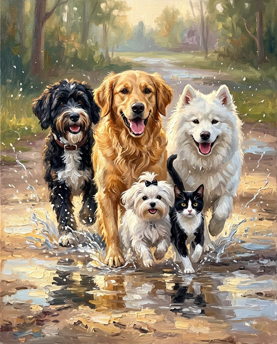 Puddle Fun – Evcil Dostlar kişiye özel portre tasarım örneği