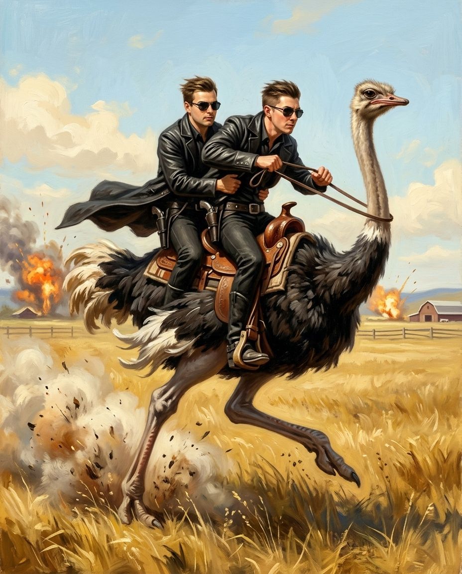 Ostrich Outlaw – Erkek Çift kişiye özel portre tasarım örneği