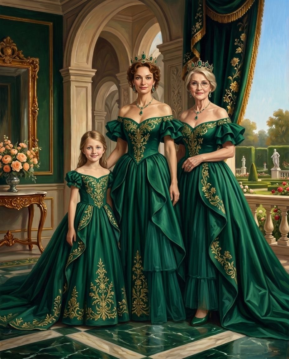 Emerald Imperials – Kadın Kuşakları kişiye özel portre tasarım örneği