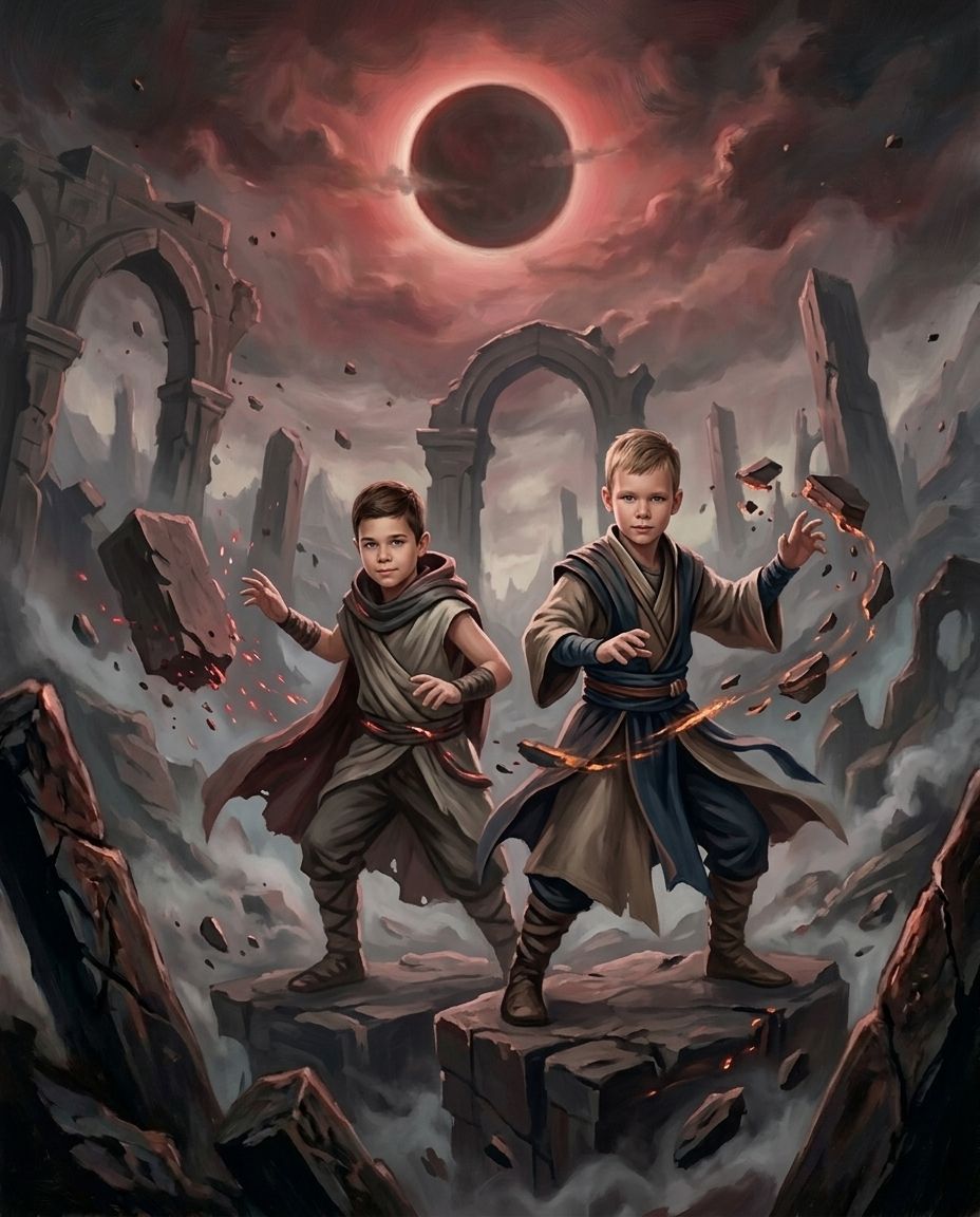 Crimson Ascension – Erkek Kardeşler kişiye özel portre tasarım örneği