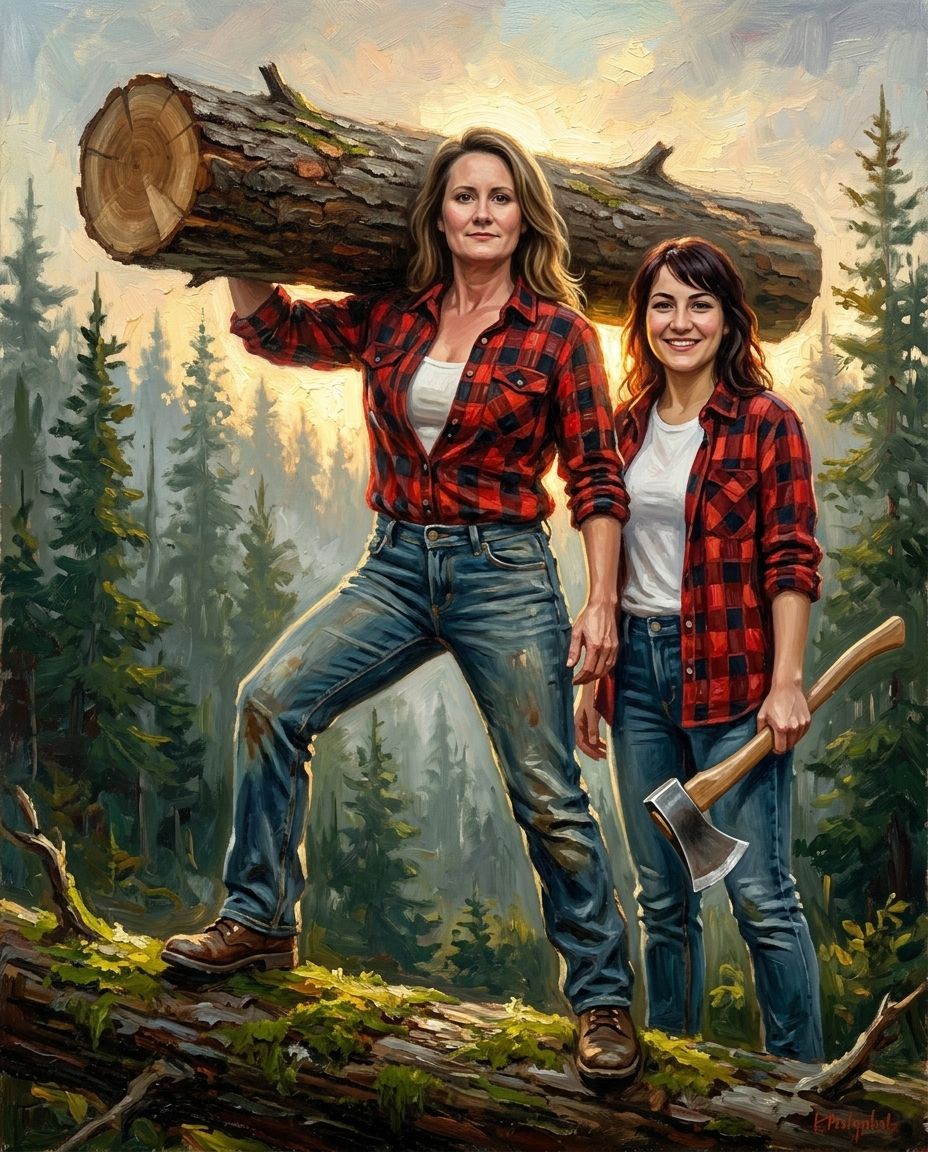 Lumberjack – Yetişkin Kız Kardeşler kişiye özel portre tasarım örneği