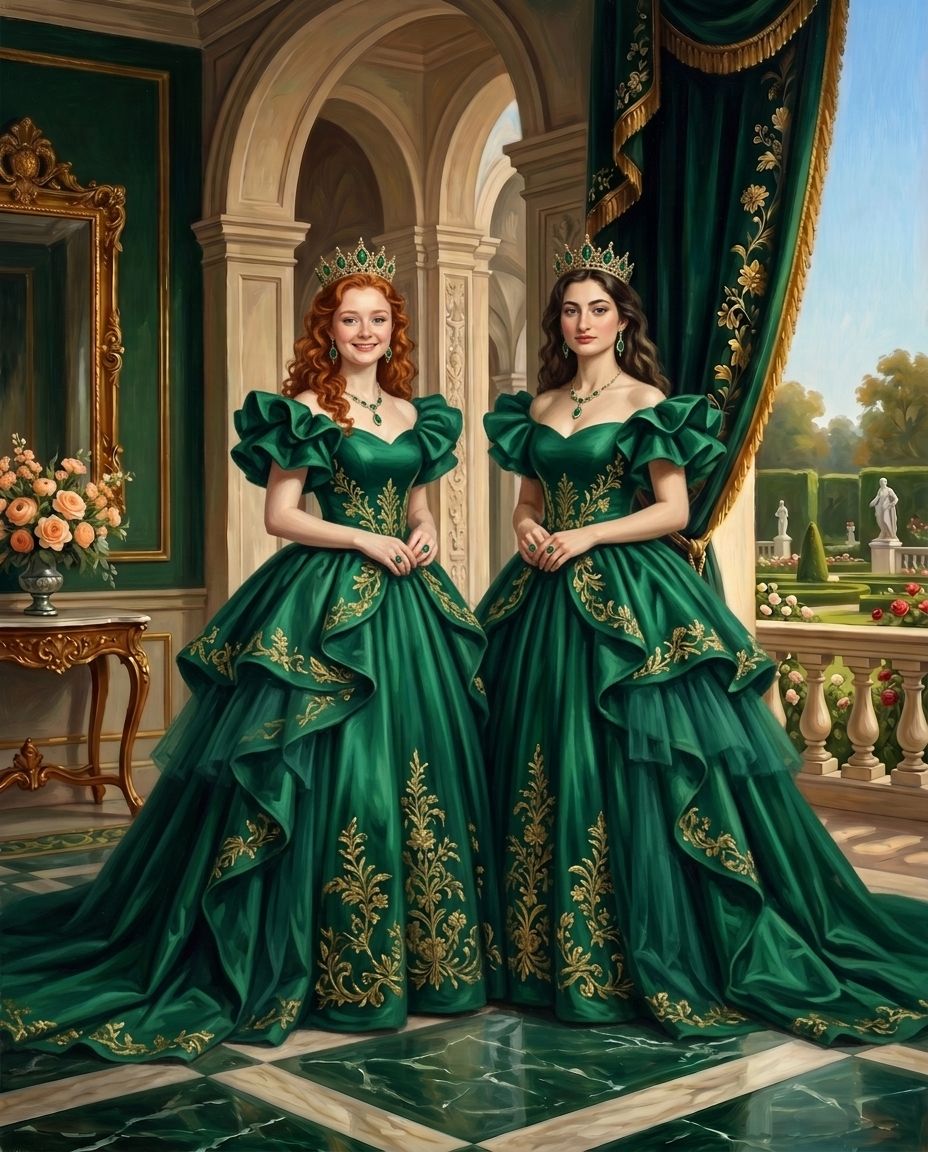Emerald Imperials – Kadın Çift kişiye özel portre tasarım örneği