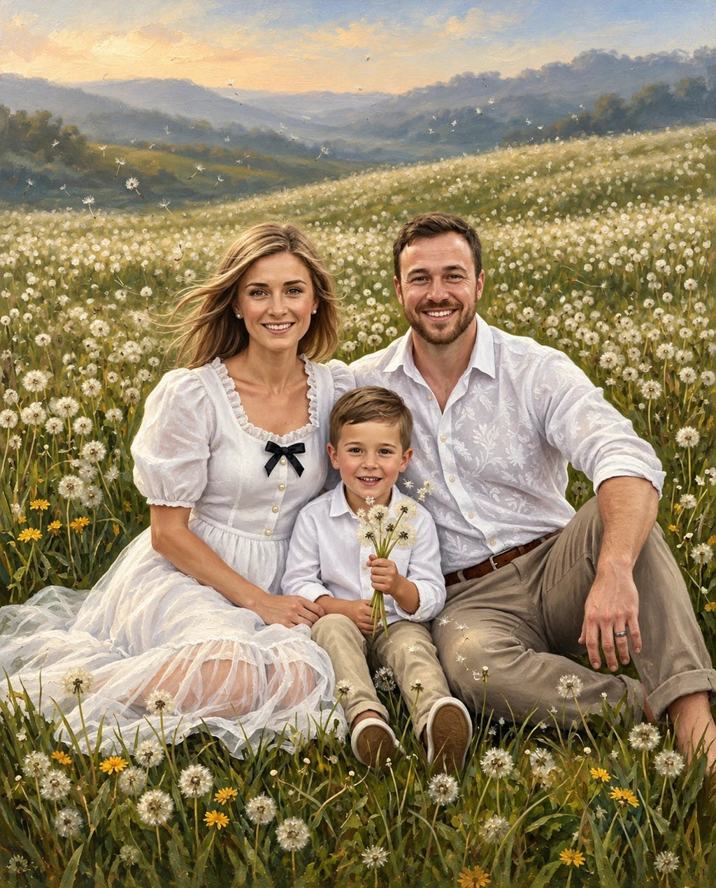 Fields of Fluff – Anne Baba ve Çocuk kişiye özel portre tasarım örneği