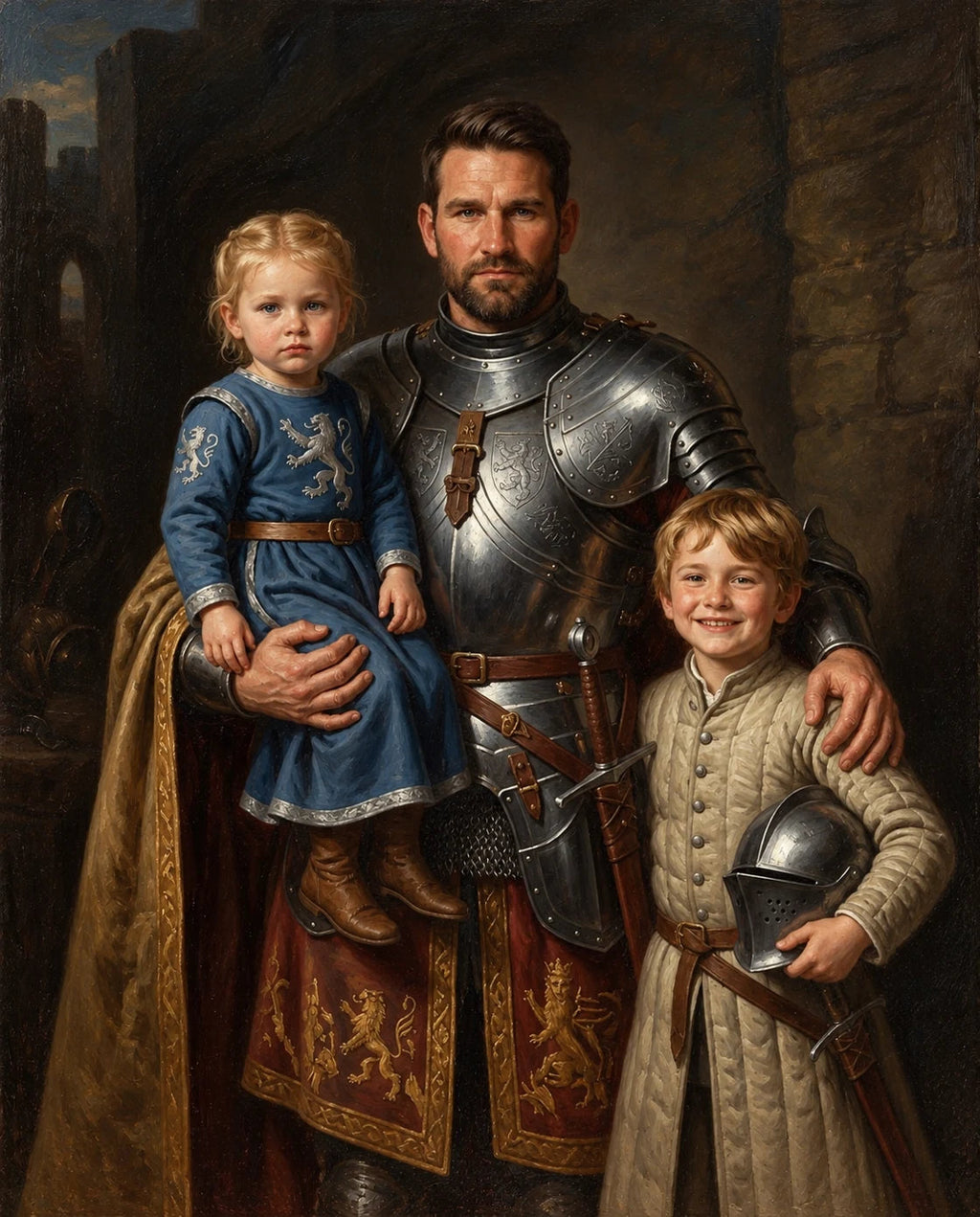 Knight – Baba ve Çocuklar kişiye özel portre tasarım örneği