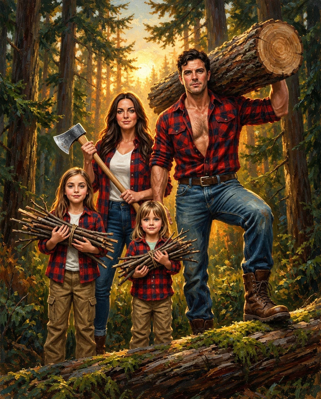 Lumberjack – Anne Baba ve Çocuk kişiye özel portre tasarım örneği