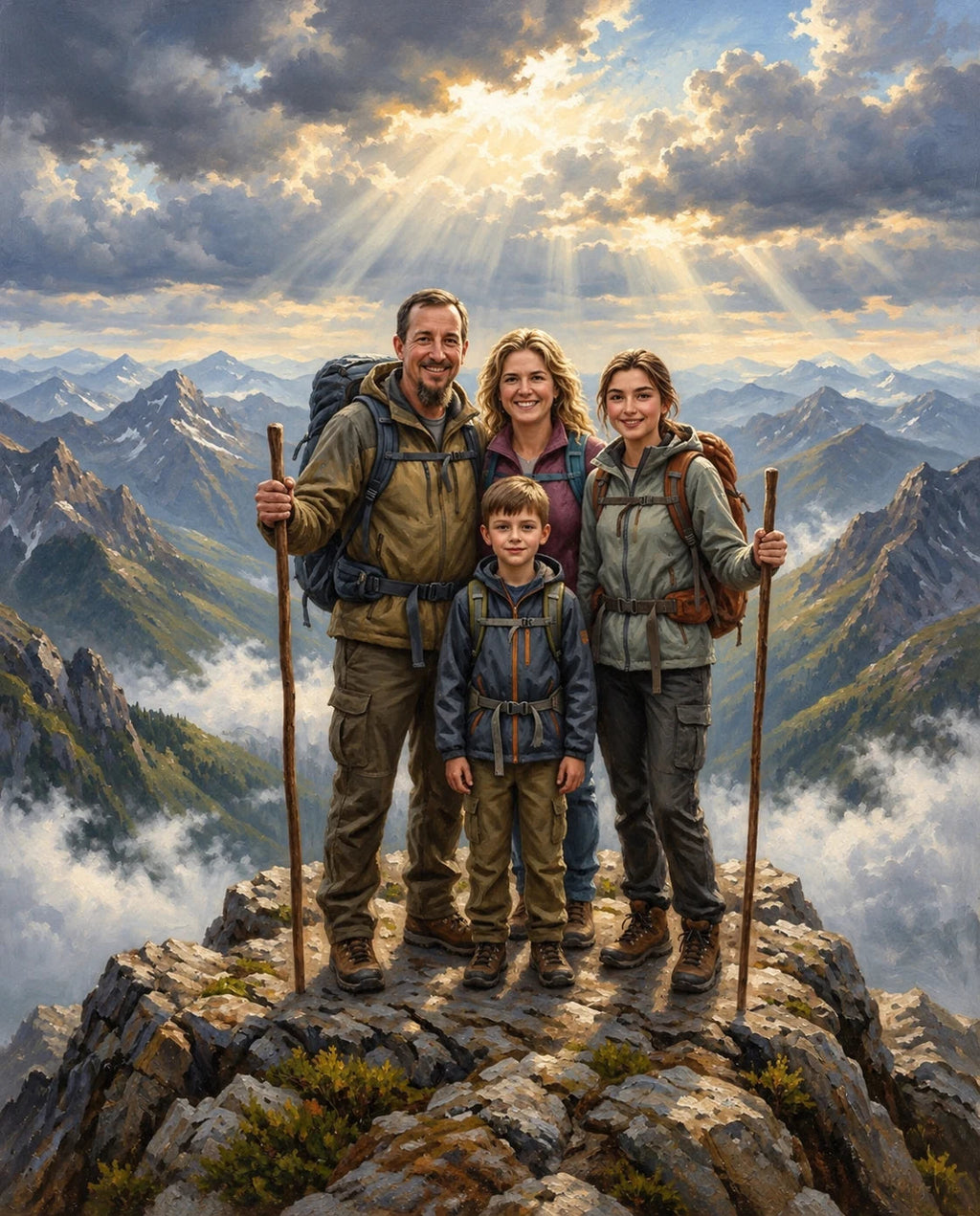 Mountain Explorer – Anne Baba ve Çocuk kişiye özel portre tasarım örneği