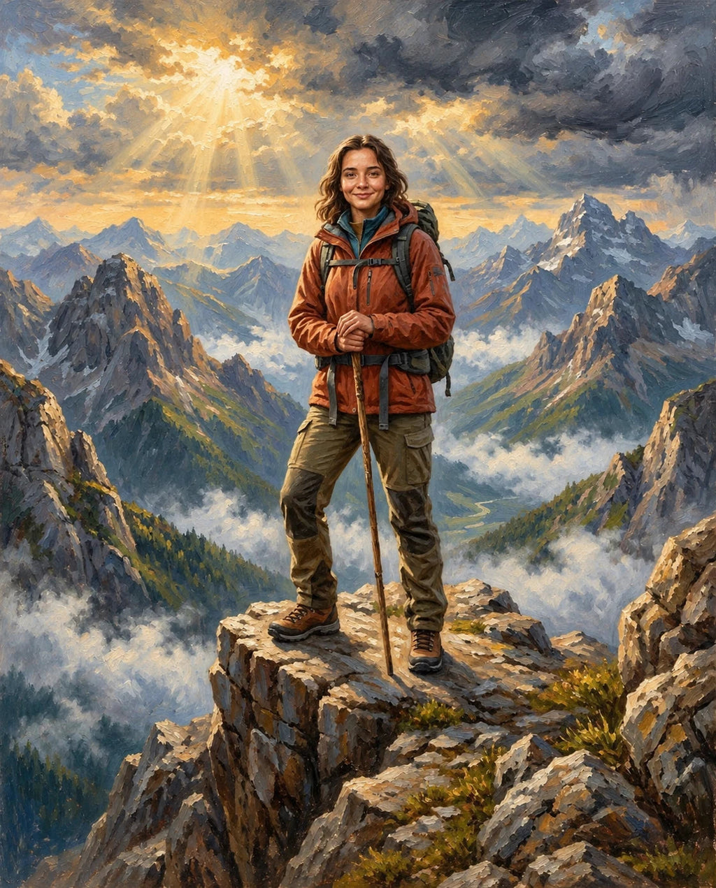 Mountain Explorer – Kadın kişiye özel portre tasarım örneği