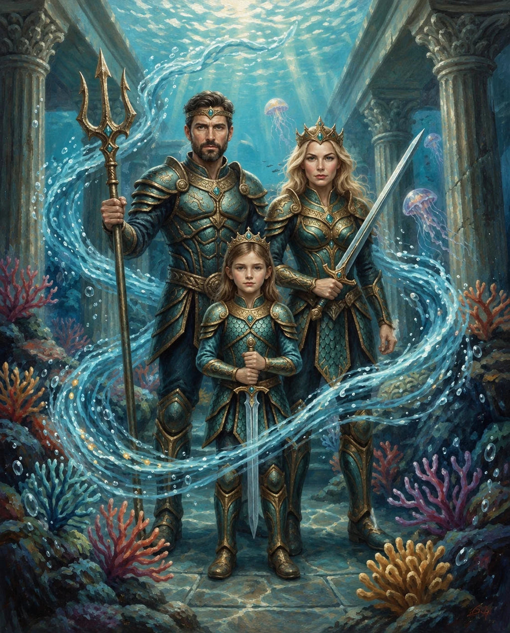 Ocean Guardian – Anne Baba ve Çocuk kişiye özel portre tasarım örneği