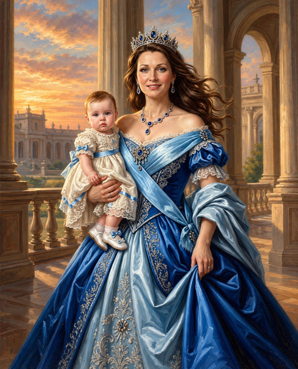 Princess in Blue – Anne ve Çocuklar kişiye özel portre tasarım örneği