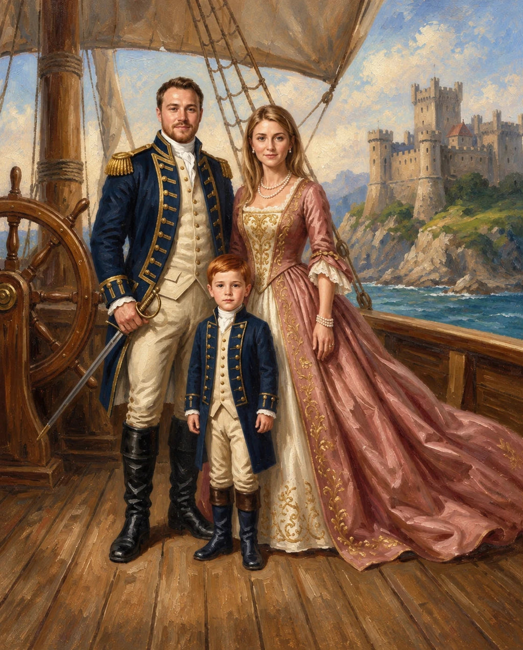 Royal Voyage – Anne Baba ve Çocuk kişiye özel portre tasarım örneği