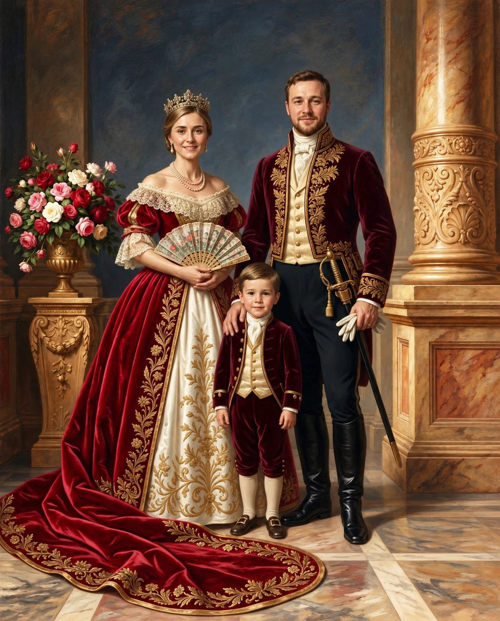 Royals of Roses – Anne Baba ve Çocuk kişiye özel portre tasarım örneği