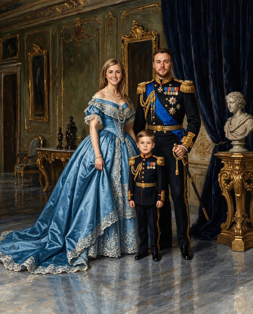 Sapphire Monarchs – Anne Baba ve Çocuk kişiye özel portre tasarım örneği