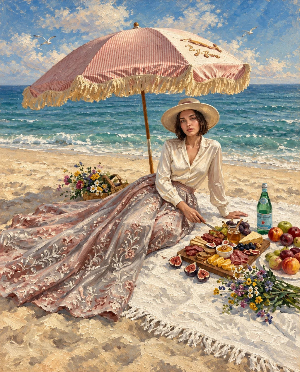 Seaside Picnic – Kadın kişiye özel portre tasarım örneği
