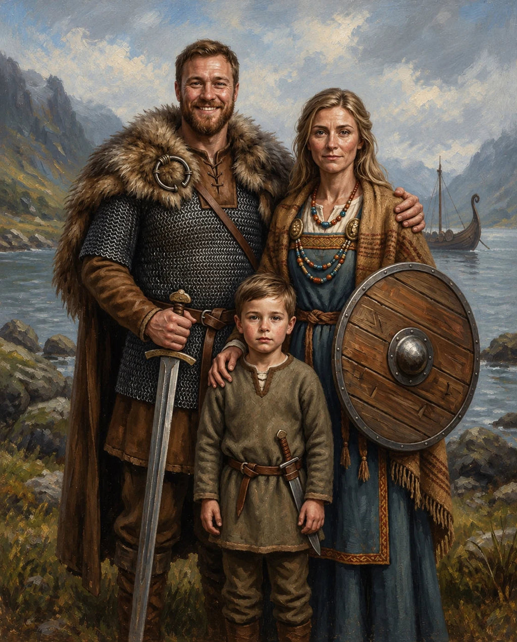 Viking – Anne Baba ve Çocuk kişiye özel portre tasarım örneği