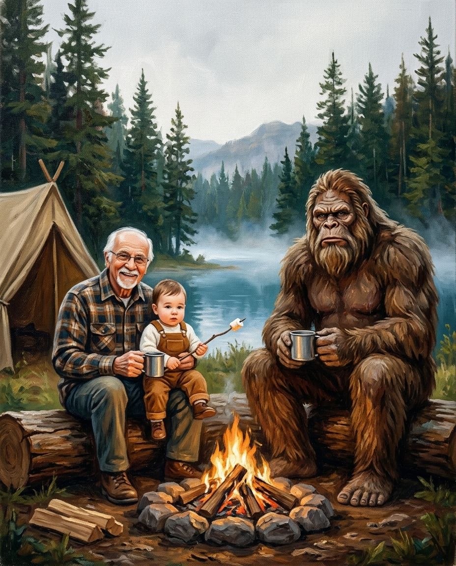 Big Foot – Büyükbaba ve Torunlar kişiye özel portre tasarım örneği