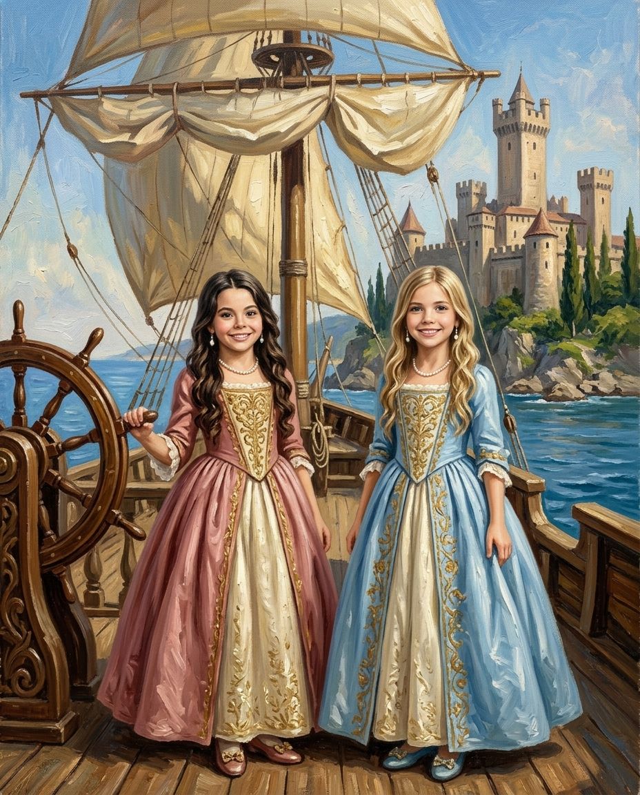 Royal Voyage – Kız Kardeşler kişiye özel portre tasarım örneği