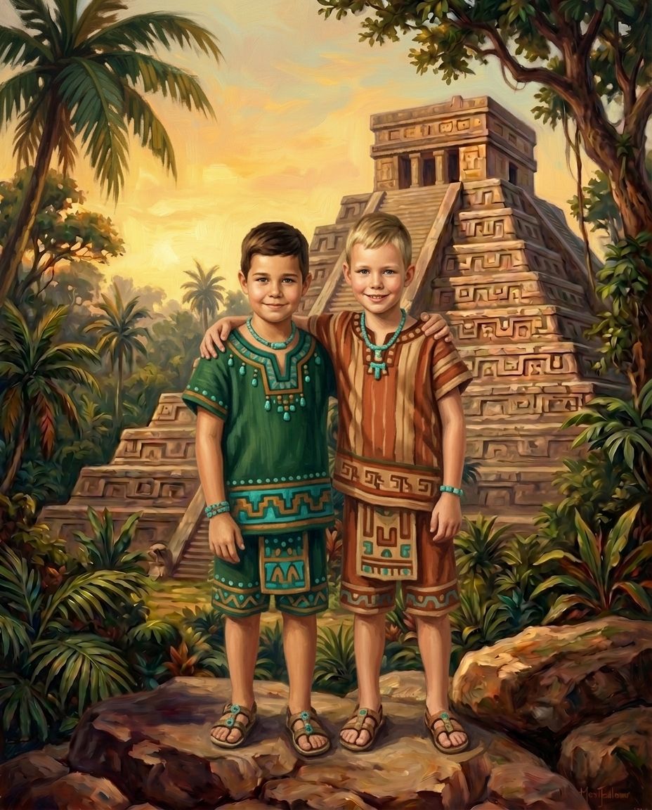Aztecs – Erkek Kardeşler kişiye özel portre tasarım örneği